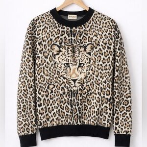 Pinko Cheetah Print Crewneck Sweater - Black and Tan